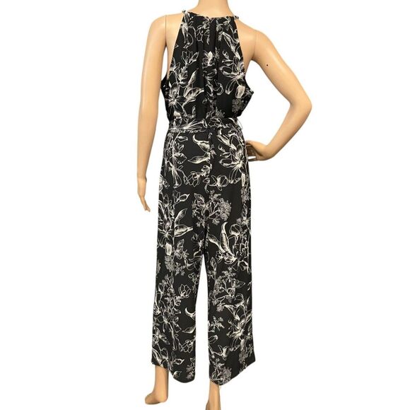 WHITE HOUSE BLACK MARKET Black & White Floral Jumpsuit Belted Sz 12 - Picture 7 of 10